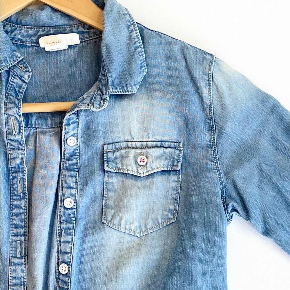 Cat & Jack Chambray Button Down Shirt Size 10/12 Soft Denim Look